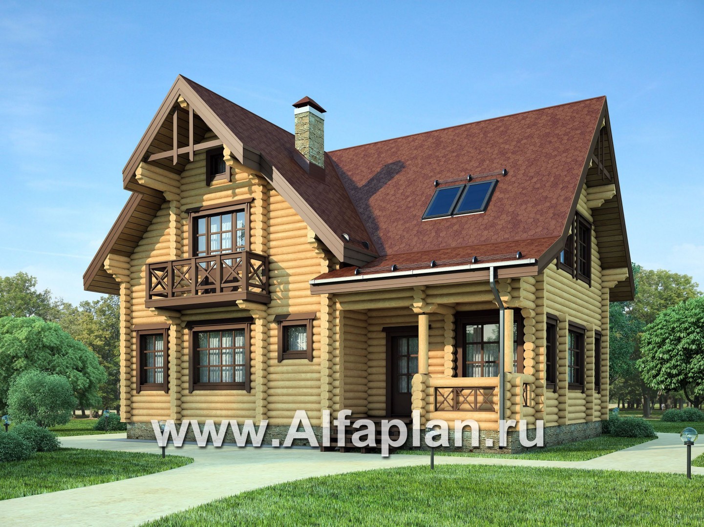 Проекты домов Альфаплан - Проект деревянного дома с верандой - основное изображение
