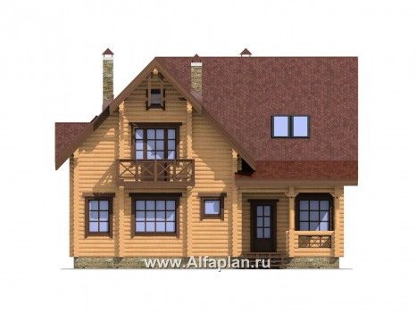Проекты домов Альфаплан - Проект деревянного дома с верандой - превью фасада №2