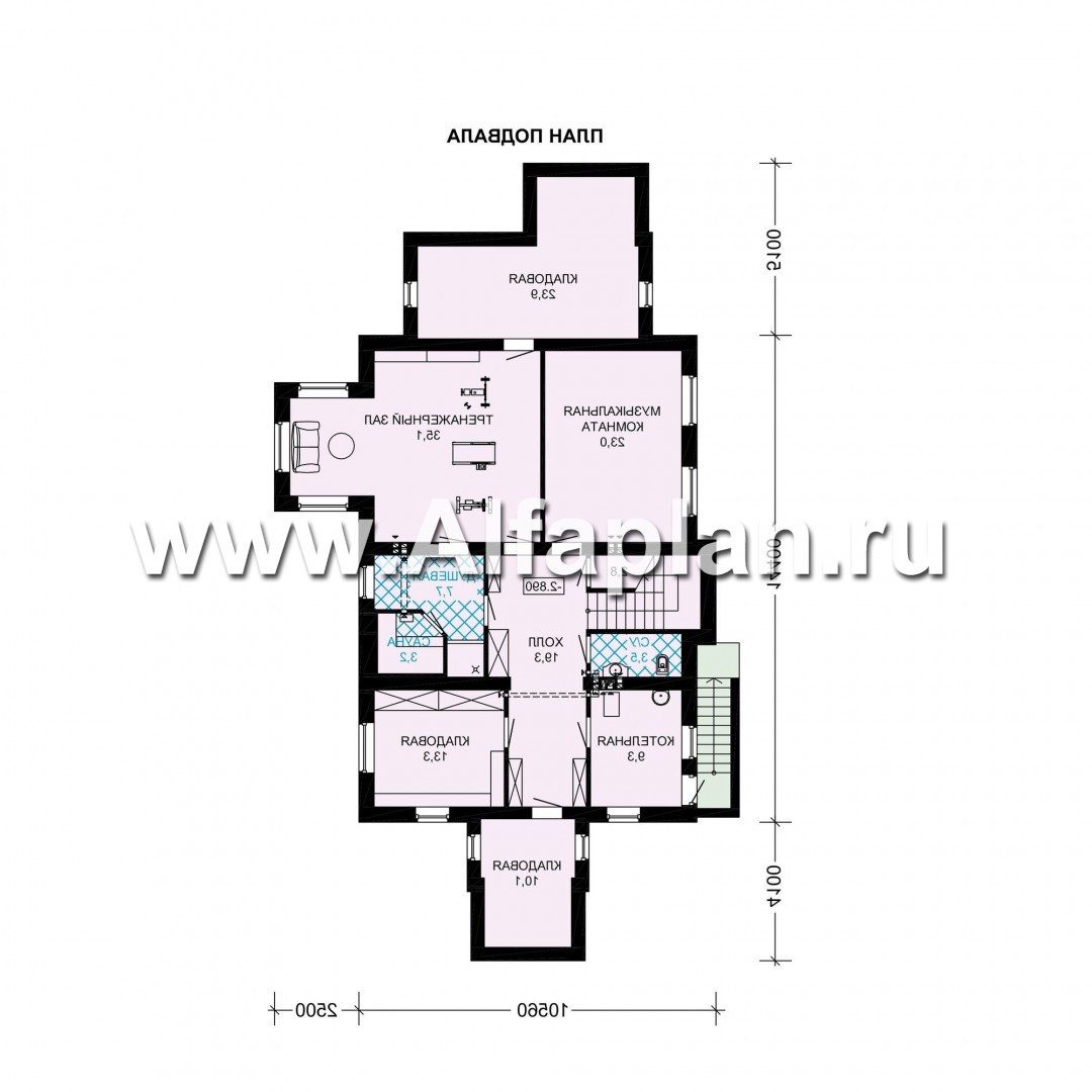 Проекты домов Альфаплан - Проект особняка бизнес класса с цокольным этажом и мансардой - план проекта №1