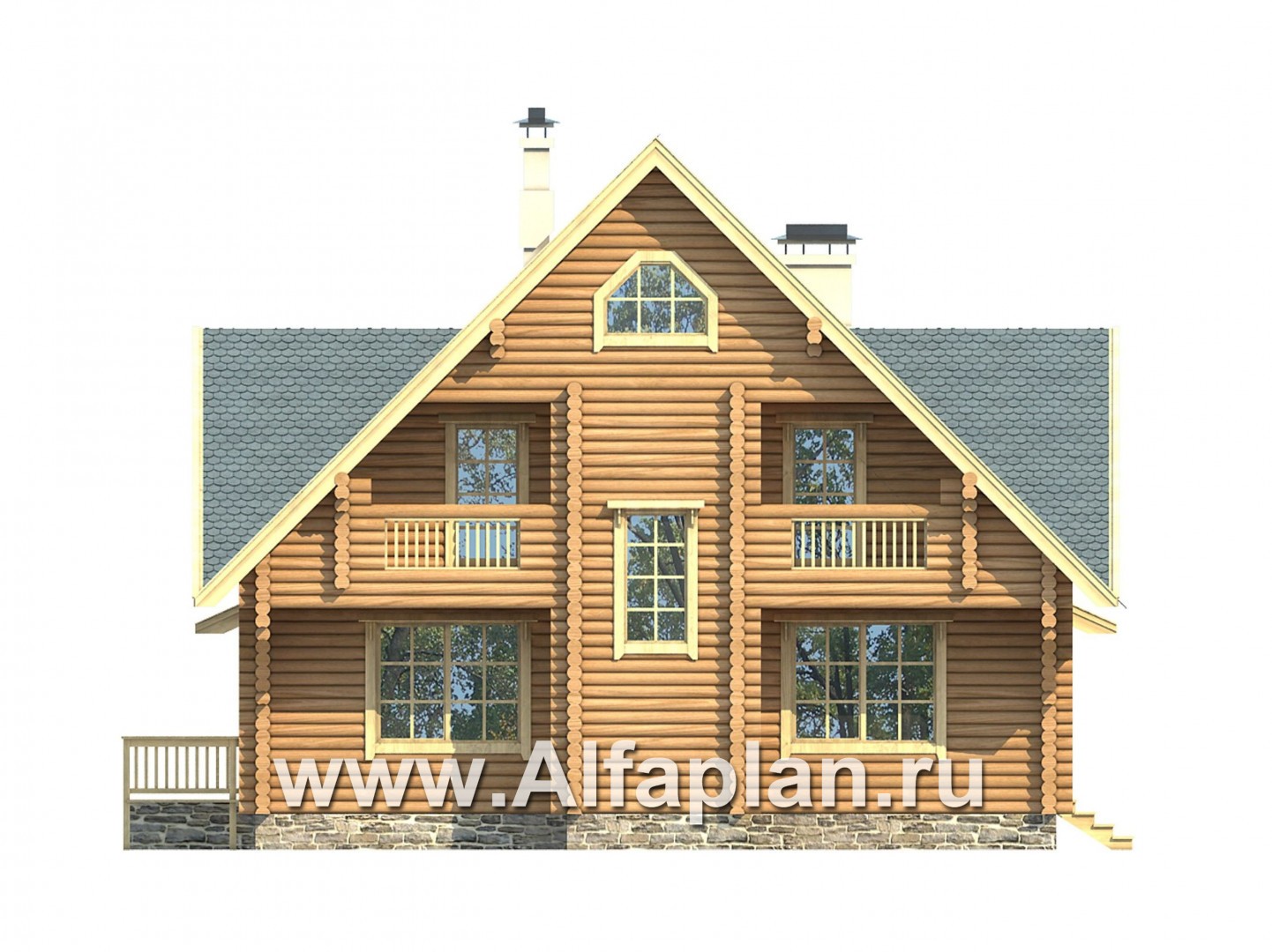 Проекты домов Альфаплан - Проект прадиционного деревянного загородного дома - изображение фасада №2