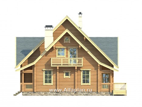 Проекты домов Альфаплан - Проект прадиционного деревянного загородного дома - превью фасада №1