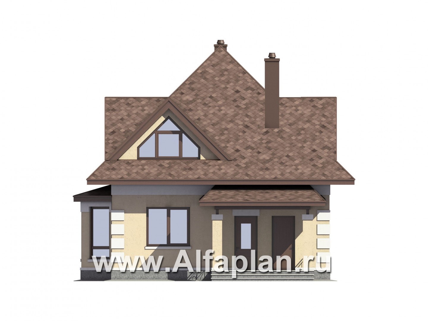 Проекты домов Альфаплан - Проект компактного мансардного дома из газобетона - изображение фасада №1