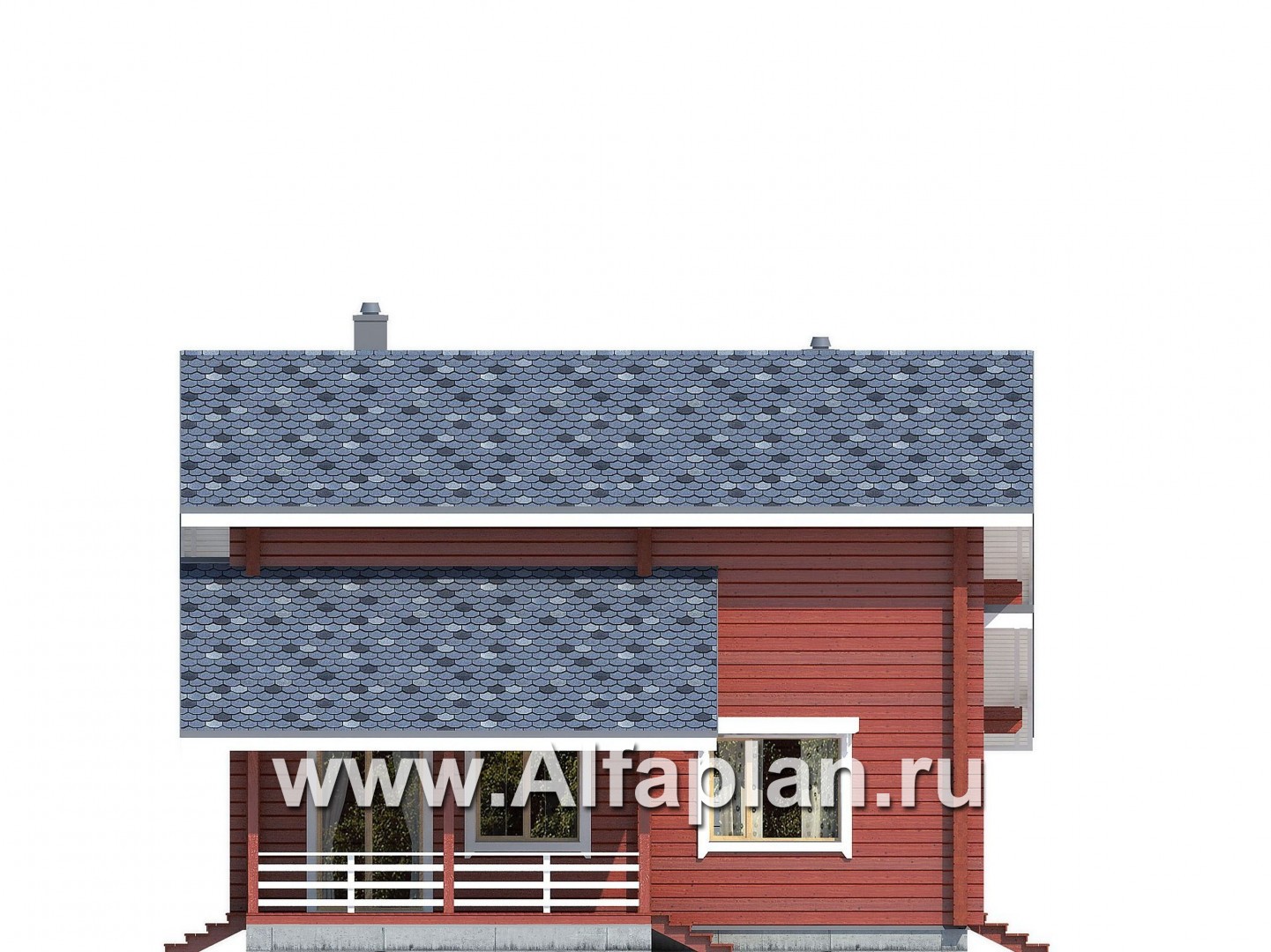 Проекты домов Альфаплан - Проект дома с простой двускатной кровлей и террасой - изображение фасада №2