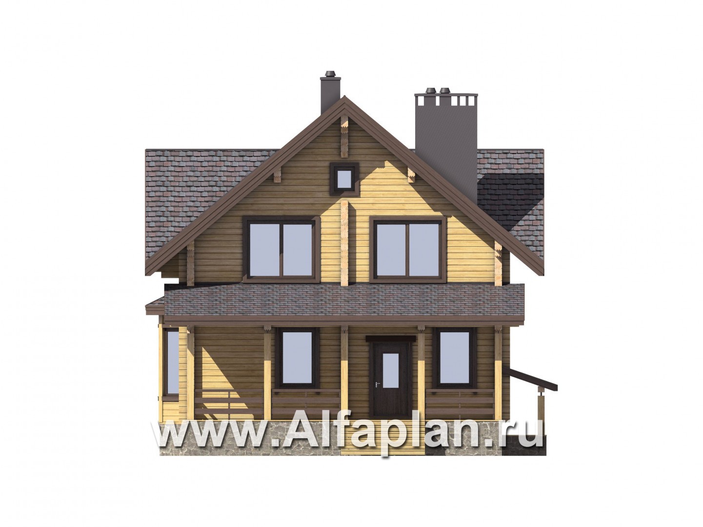 Проекты домов Альфаплан - Проект компактного деревянного дома с цоколем - изображение фасада №1