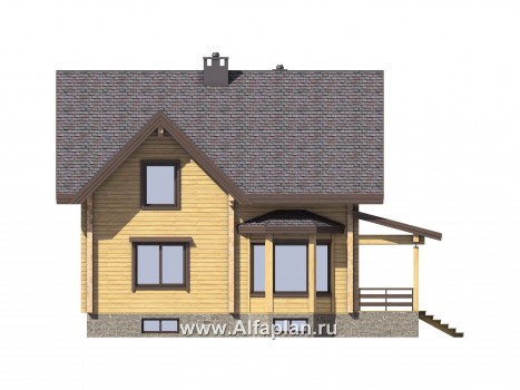 Проекты домов Альфаплан - Проект компактного деревянного дома с цоколем - превью фасада №2