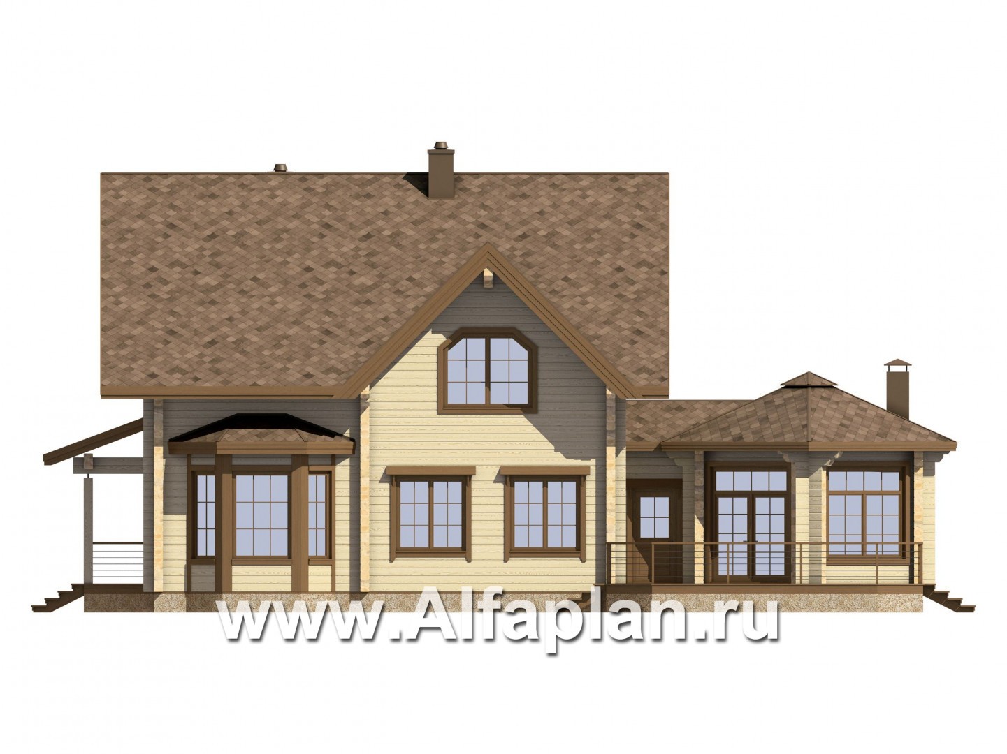 Проекты домов Альфаплан - Проект деревянного дома с уютной беседкой-барбекю - изображение фасада №2