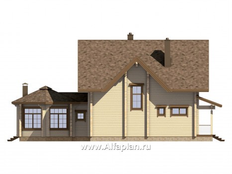 Проекты домов Альфаплан - Проект деревянного дома с уютной беседкой-барбекю - превью фасада №4