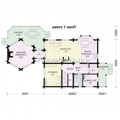Проекты домов Альфаплан - Проект деревянного дома с уютной беседкой-барбекю - превью плана проекта №1