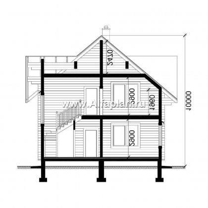 Проект двухэтажного дома из бруса, планировка с кабинетом и с эркером, терраса со стороны входа - превью план дома