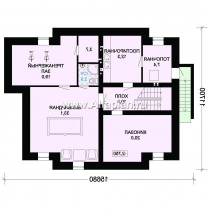 Проекты домов Альфаплан - Проект кирпичного особняка с цокольным этажом - превью плана проекта №1