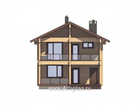 Проекты домов Альфаплан - Проект двухэтажного коттеджа из бруса с террасой и балконом - превью фасада №1
