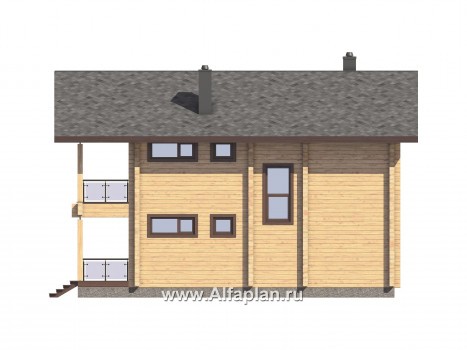 Проекты домов Альфаплан - Проект двухэтажного коттеджа из бруса с террасой и балконом - превью фасада №2