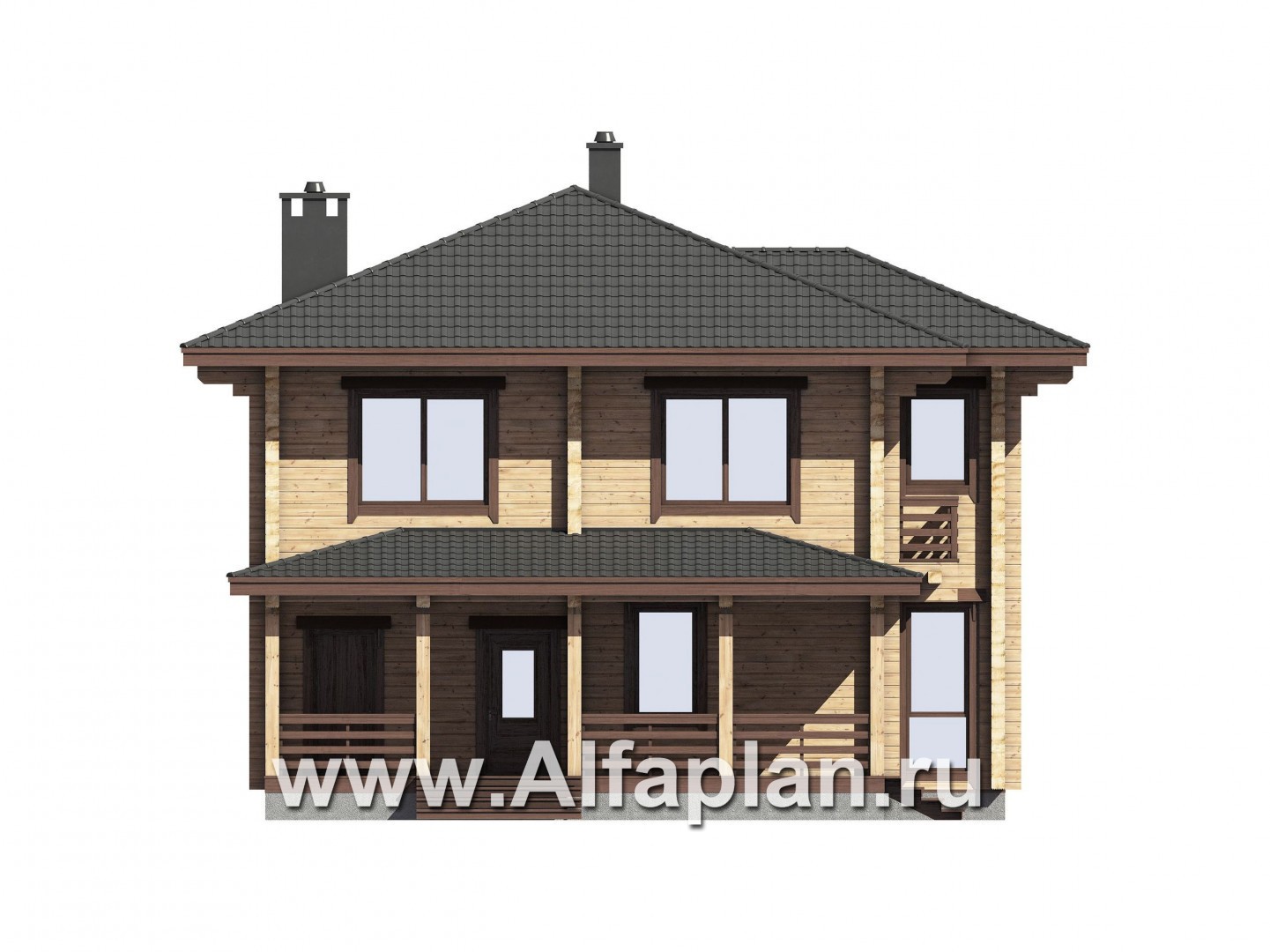 Проекты домов Альфаплан - Проект дом из бруса с двусветным пространством - изображение фасада №1