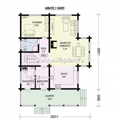Проекты домов Альфаплан - Проект дом из бруса с двусветным пространством - превью плана проекта №1