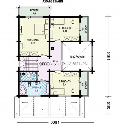 Проекты домов Альфаплан - Проект дом из бруса с двусветным пространством - превью плана проекта №2