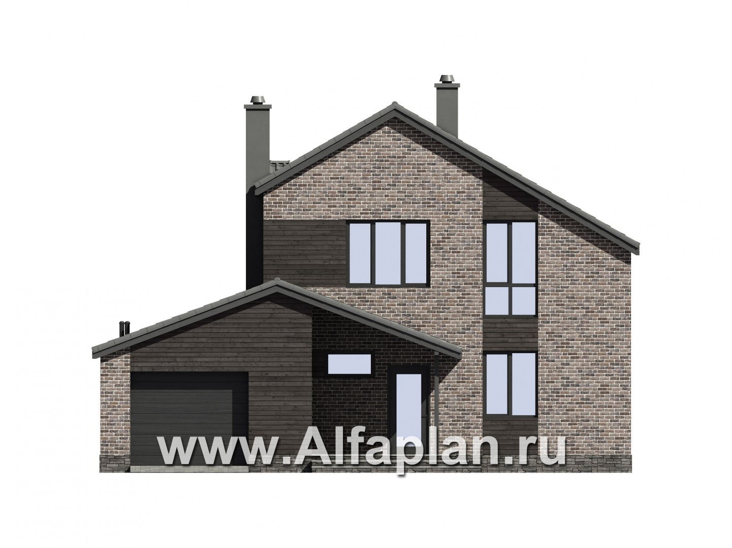 Проекты домов Альфаплан - Проект двухэтажного загородного дома с гаражом - изображение фасада №1
