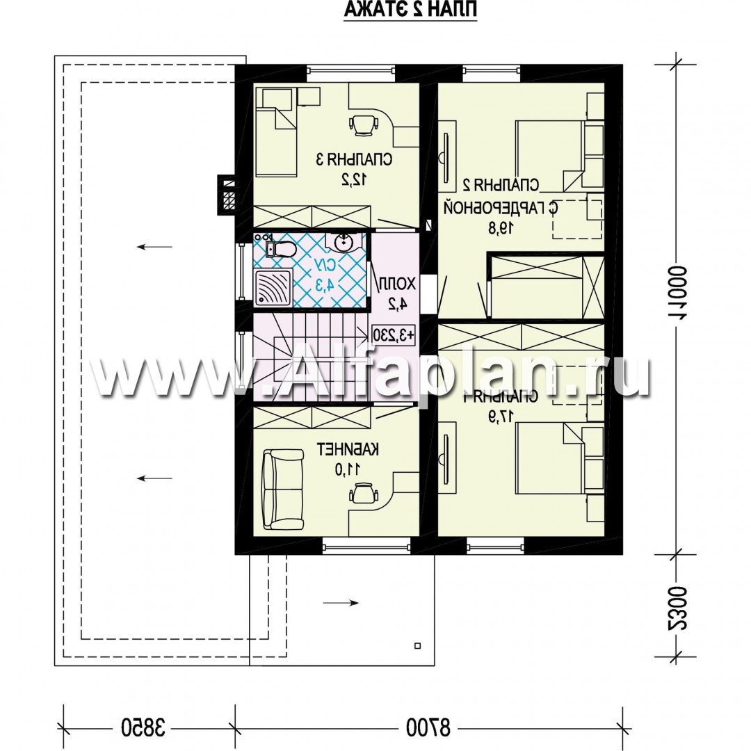 Проекты домов Альфаплан - Проект двухэтажного загородного дома с гаражом - изображение плана проекта №2
