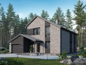 Проекты домов Альфаплан - Проект двухэтажного загородного дома с гаражом - превью основного изображения