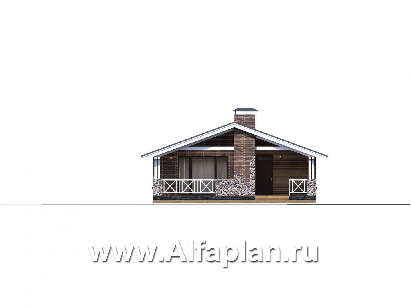 Проекты домов Альфаплан - «Эвтерпа» - одноэтажный дом с  тремя спальнями для узкого участка - изображение фасада №3