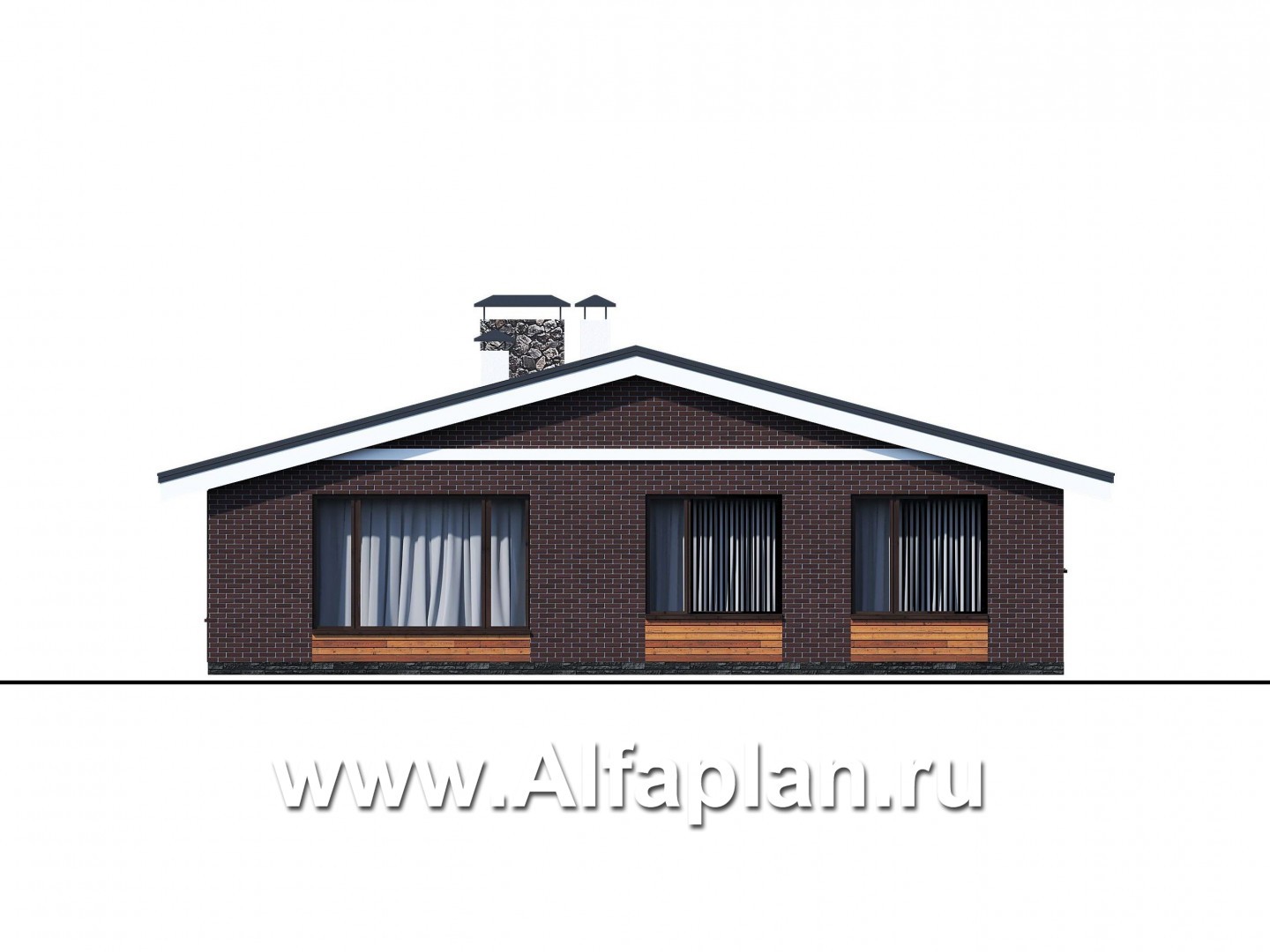 Проекты домов Альфаплан - «Веда» - проект одноэтажного дома с двускатной кровлей (три спальни) - изображение фасада №4