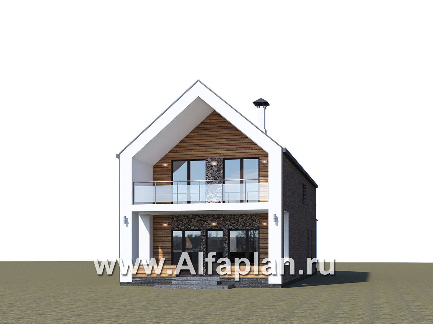 Проекты домов Альфаплан - «Барн» — современный мансардный дом с террасой и балконом - дополнительное изображение №2