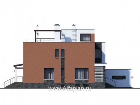 «Альстер Плюс» — проект двухэтажного дома в стиле хай-тек, элитая вилла с цокольным этажом - превью фасада дома