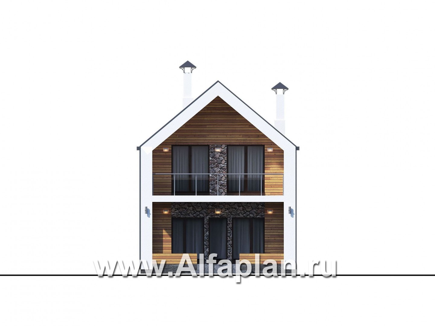 Проекты домов Альфаплан - «Барн» — современный мансардный дом с террасой и балконом - изображение фасада №3