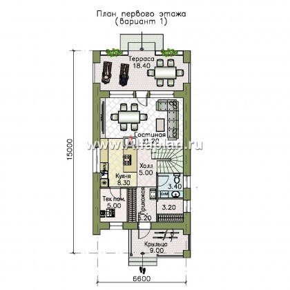 Проекты домов Альфаплан - «Барн» - современный мансардный дом с террасой и балконом - превью плана проекта №1