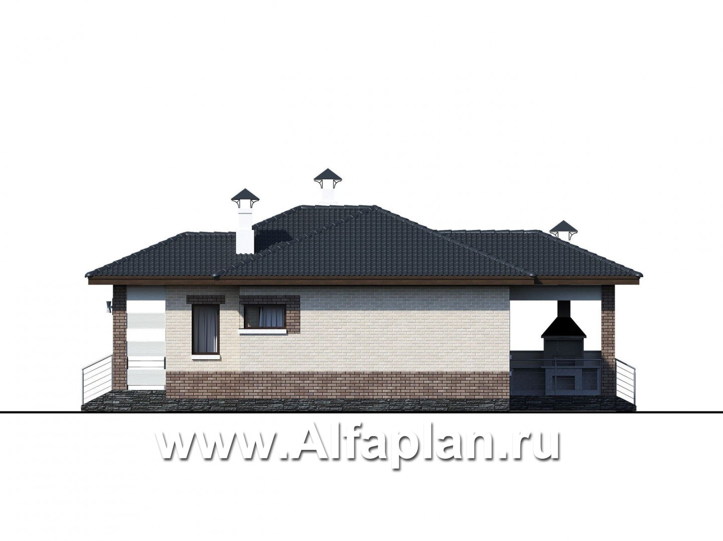 Проекты домов Альфаплан - «Авалон» - стильный одноэтажный дом с угловым остеклением - изображение фасада №2