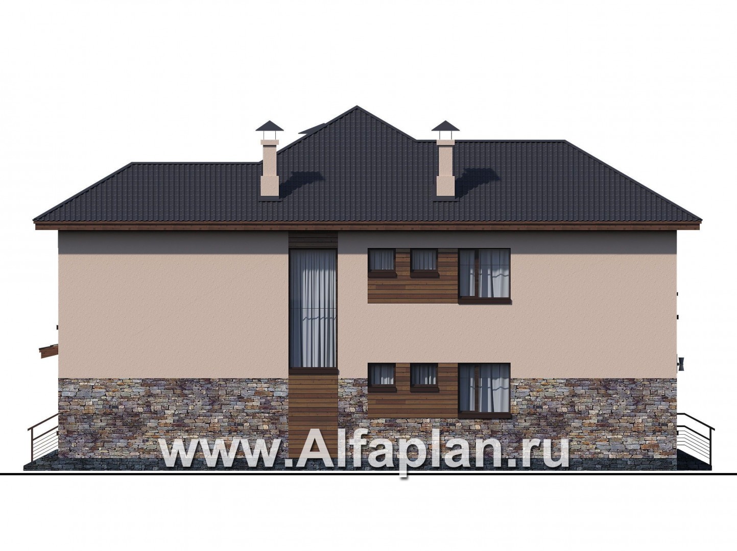 Проекты домов Альфаплан - «Родос» - стильный двухэтажный дома с гаражом на две машины - изображение фасада №4