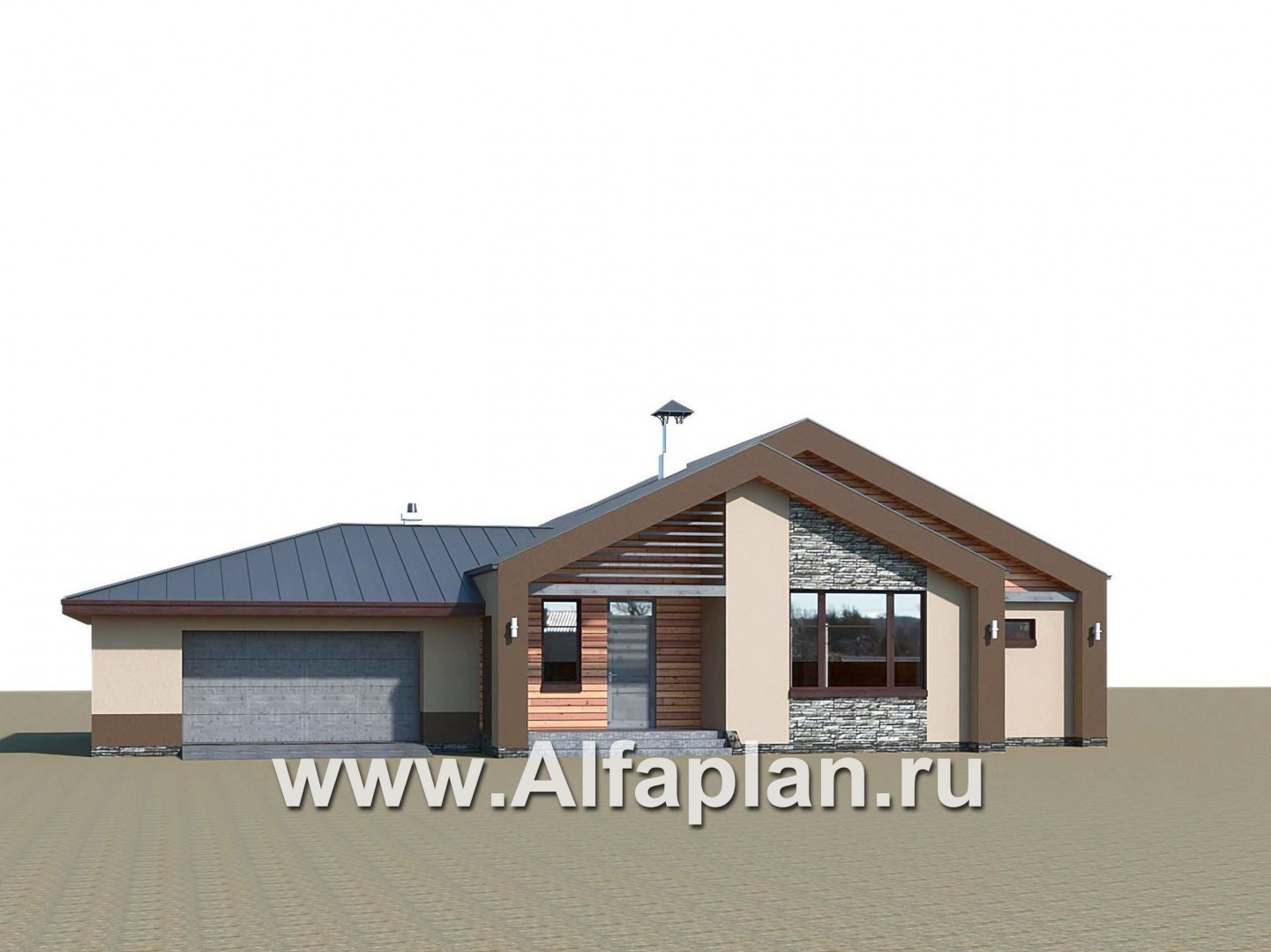 Проекты домов Альфаплан - «Аркада» - современный одноэтажный дом с сауной и большим гаражом - дополнительное изображение №1