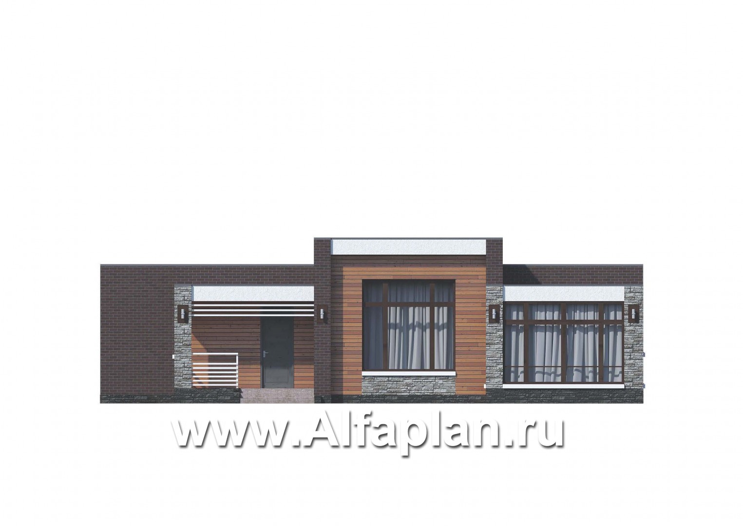 Проекты домов Альфаплан - «Эрато» — одноэтажный дом с плоской кровлей - изображение фасада №1