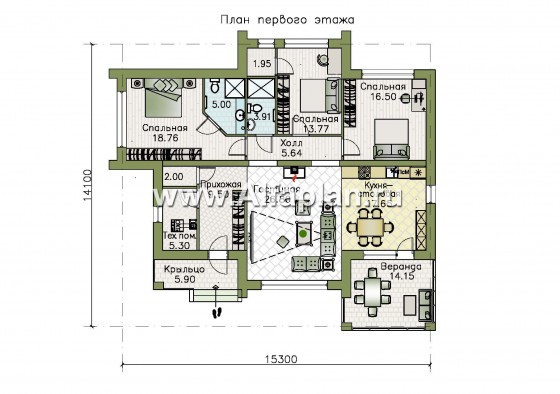 Проекты домов Альфаплан - «Эрато» — одноэтажный дом с плоской кровлей - превью плана проекта №1
