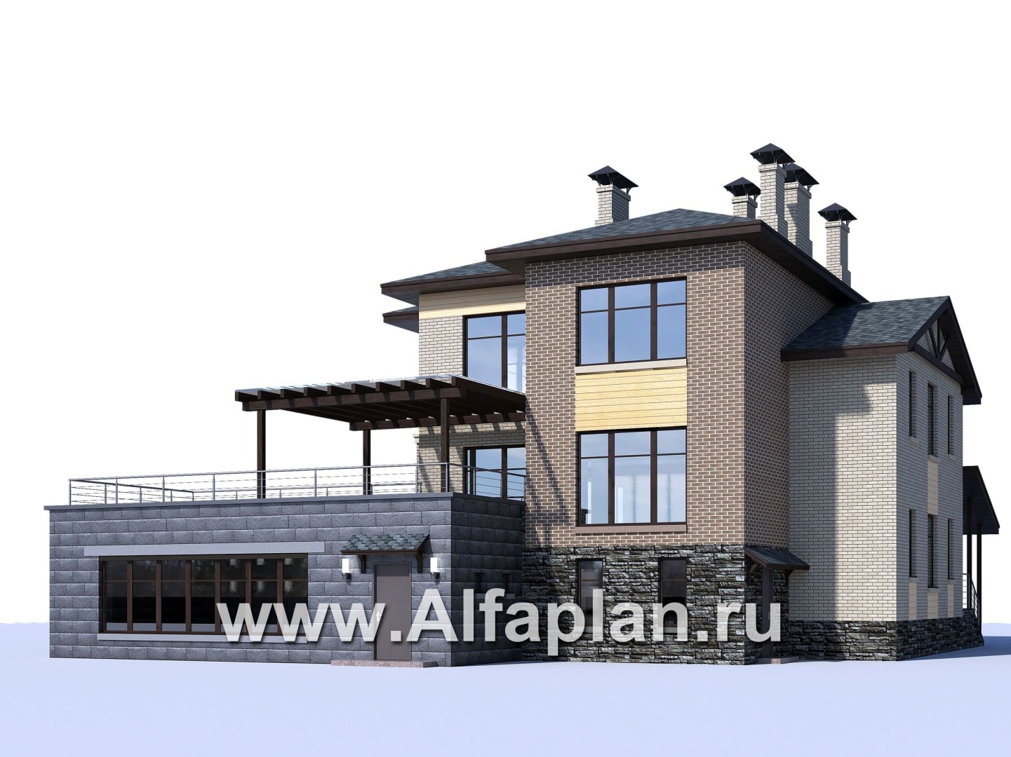 Проекты домов Альфаплан - "Амур" - трехэтажный особняк с гаражом и бассейном - дополнительное изображение №3