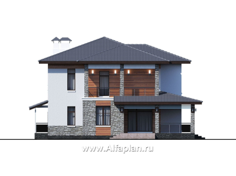 Проекты домов Альфаплан - «Отражение» - двухэтажный дом для большой семьи - превью фасада №1