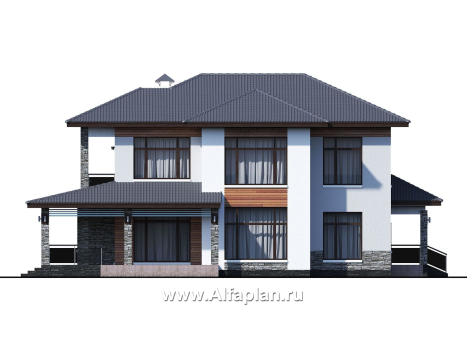 Проекты домов Альфаплан - «Отражение» - двухэтажный дом для большой семьи - превью фасада №4