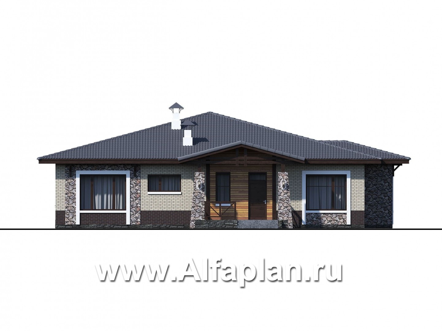 Проекты домов Альфаплан - «Аризона» - уютный одноэтажный дом с террасой - изображение фасада №1