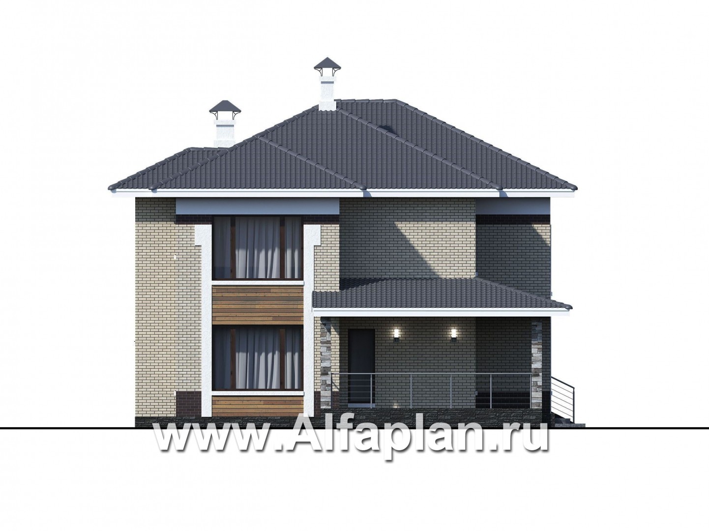 Проекты домов Альфаплан - «Фрида» - проект современного двухэтажного дома с удобной планировкой - изображение фасада №4