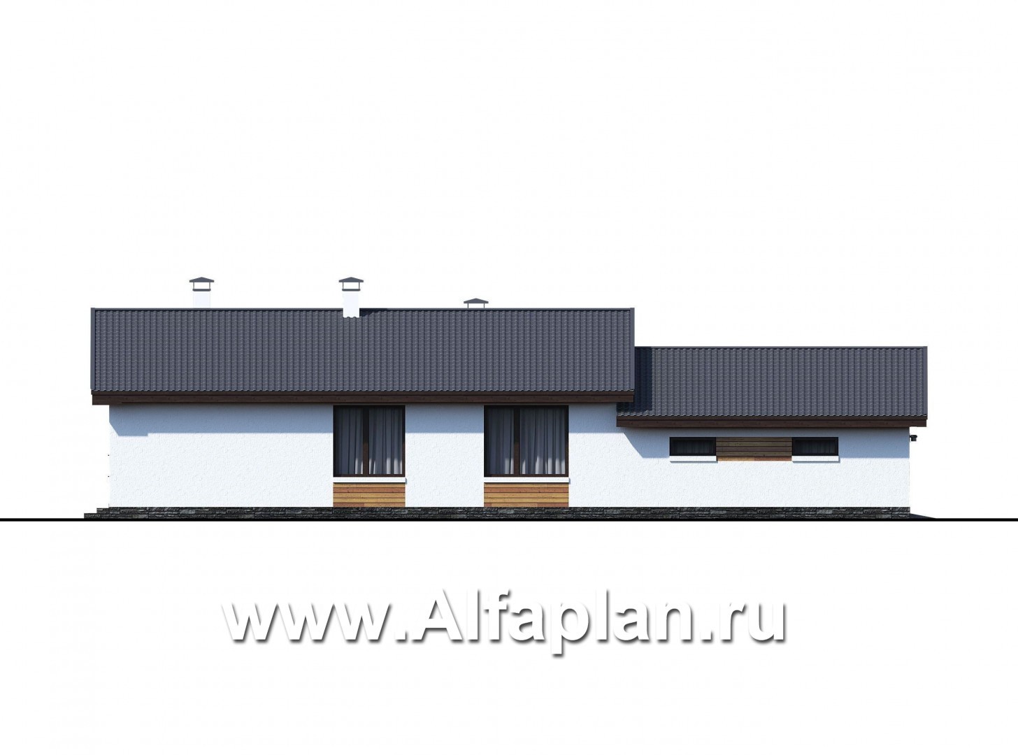 Проекты домов Альфаплан - «Калисто» - одноэтажный коттедж с гаражом на два автомобиля - изображение фасада №4