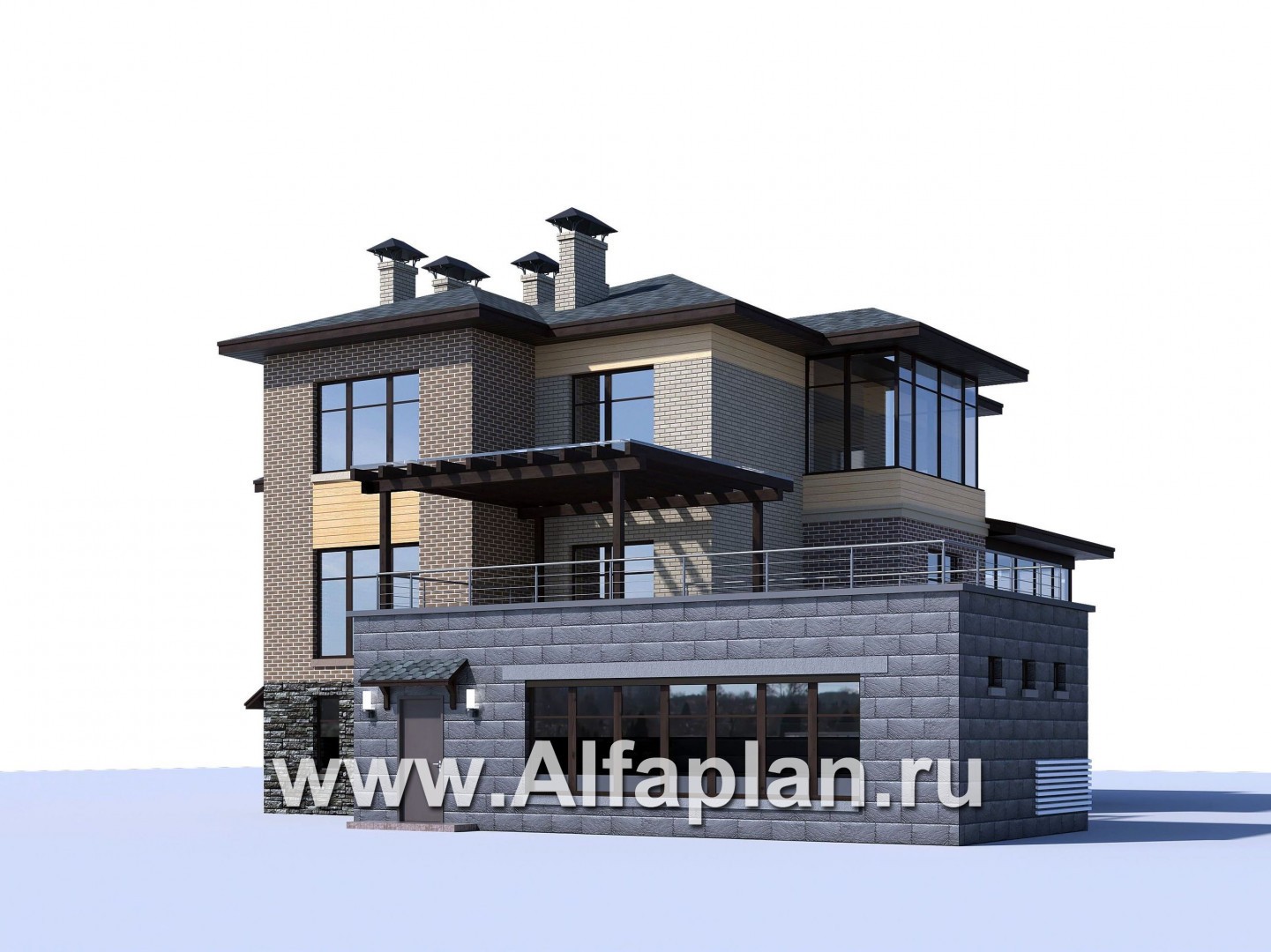 Проекты домов Альфаплан - «Амур» - трехэтажный особняк с гаражом и бассейном - дополнительное изображение №2