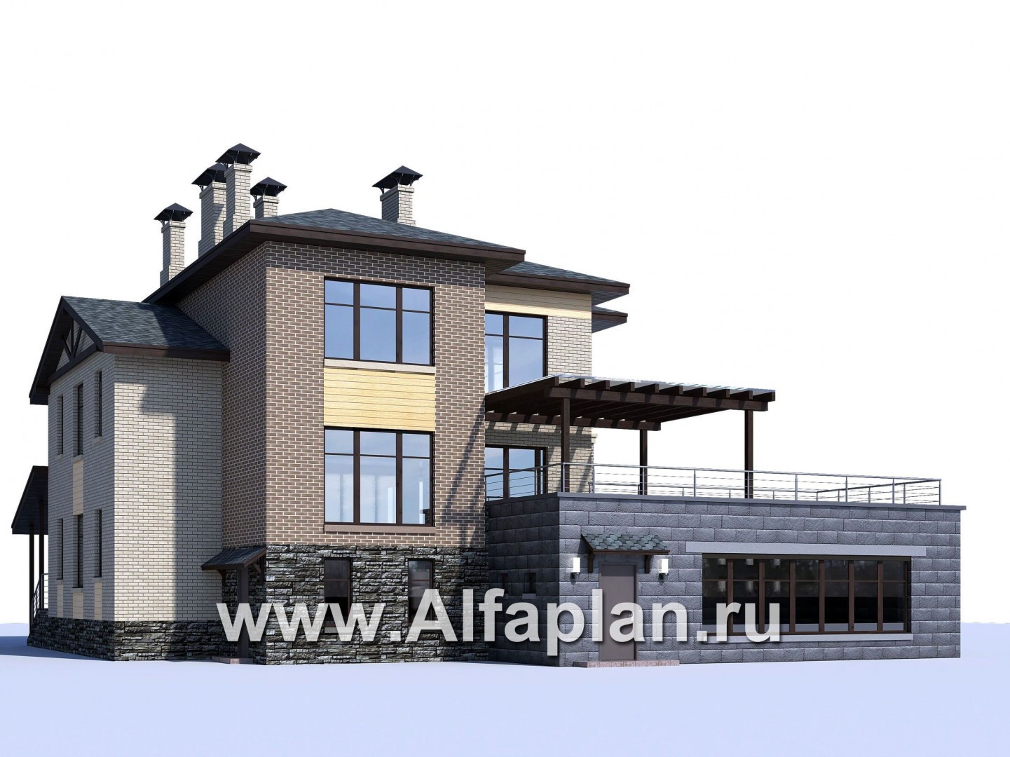 Проекты домов Альфаплан - «Амур» - трехэтажный особняк с гаражом и бассейном - дополнительное изображение №3
