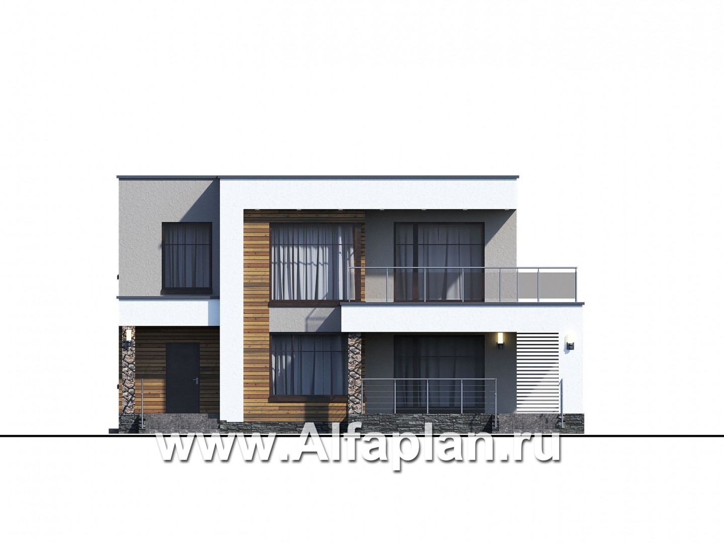 Проекты домов Альфаплан - «Серотонин» - проект современного хай-тек дома с плоской кровлей - изображение фасада №1