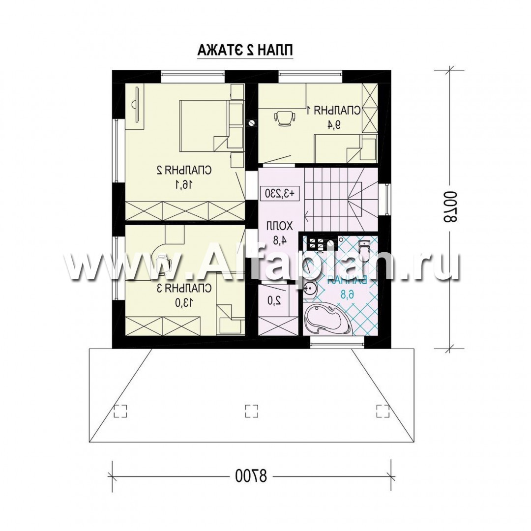 Проекты домов Альфаплан - Проект  двухэтажного дома с компактным планом - план проекта №2