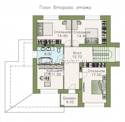 Проекты домов Альфаплан - «Роман с камнем» — двухэтажный коттедж, со скрытой установкой ролет на окнах 1-го этажа - превью плана проекта №2