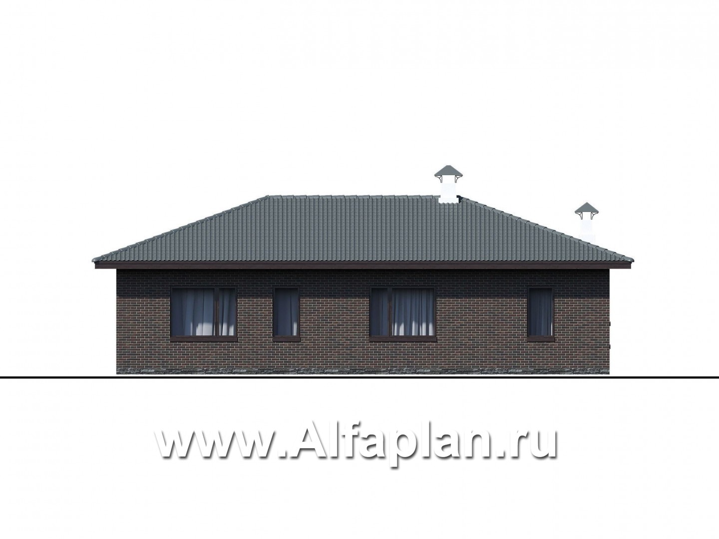 Проекты домов Альфаплан - Проект компактного одноэтажного дома с тремя спальнями - изображение фасада №3