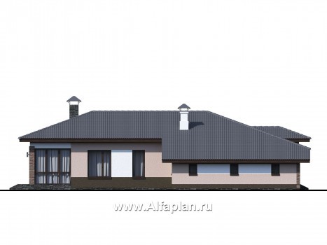 Проекты домов Альфаплан - «Калиопа» -одноэтажный дом с большим гаражом и остекленной верандой - превью фасада №2