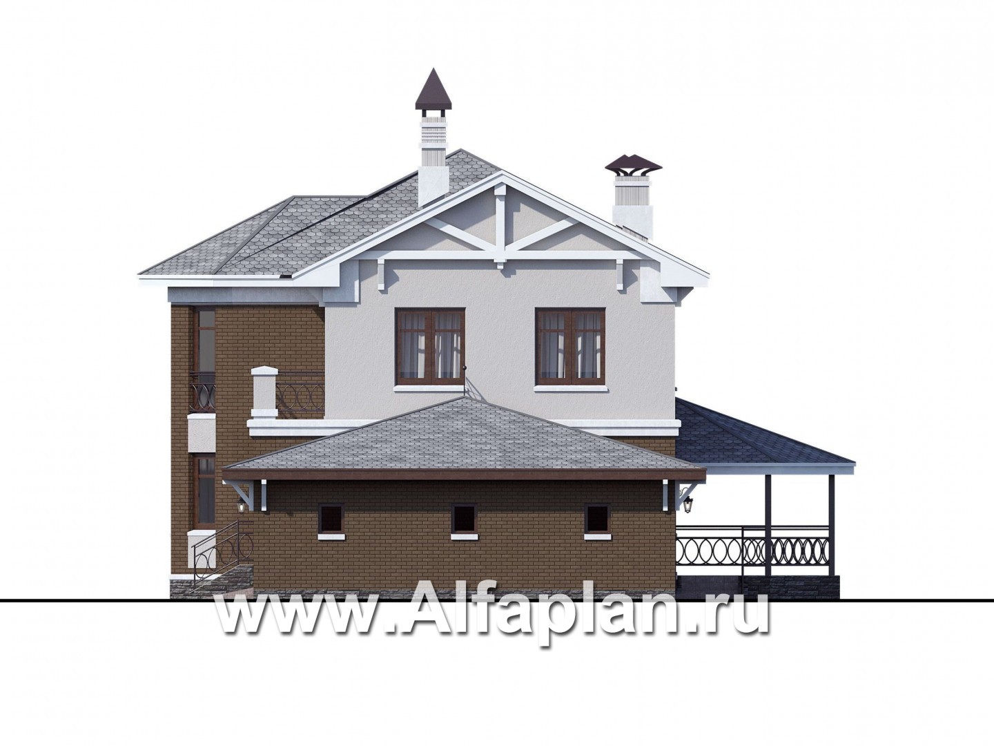 Проекты домов Альфаплан - «Классика»- двухэтажный особняк с эркером и большим гаражом - изображение фасада №2
