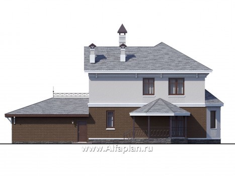 Проекты домов Альфаплан - «Классика»- двухэтажный особняк с эркером и большим гаражом - превью фасада №4