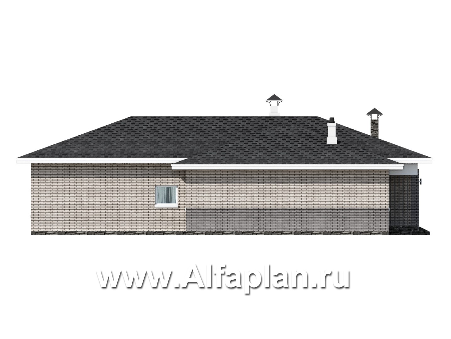 Проекты домов Альфаплан - «Юкон» - проект просторного одноэтажного дома с террасой - изображение фасада №3