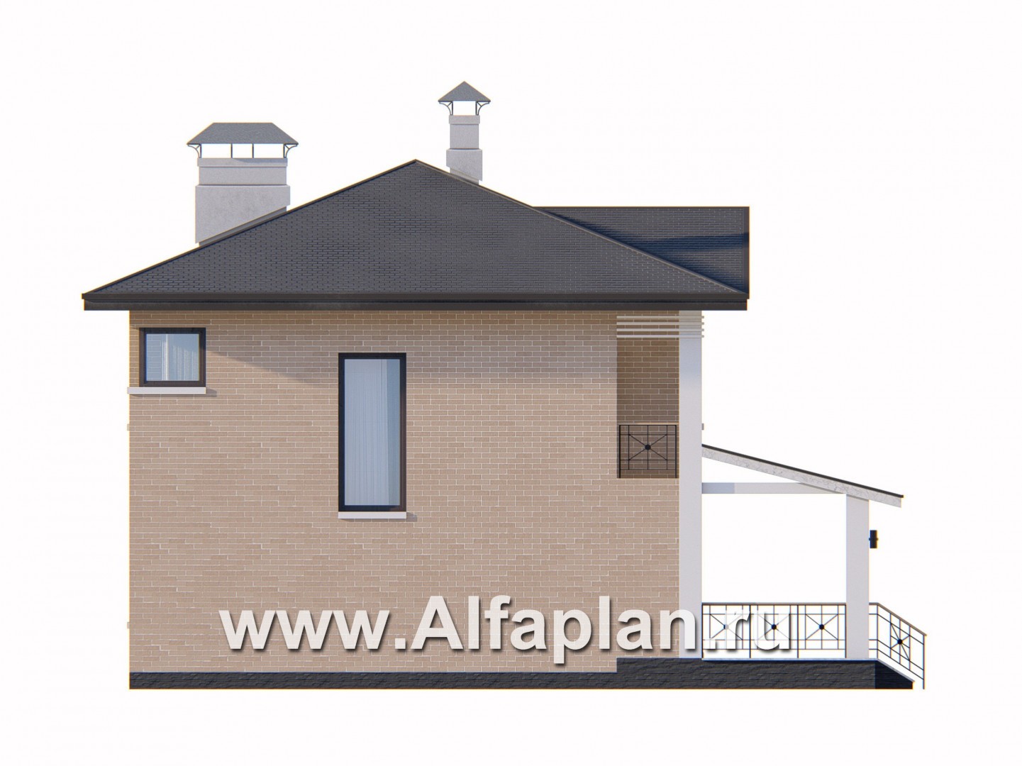 Проекты домов Альфаплан - «Серебро» - проект дома для небольшой семьи, вход с южных направлений - изображение фасада №3